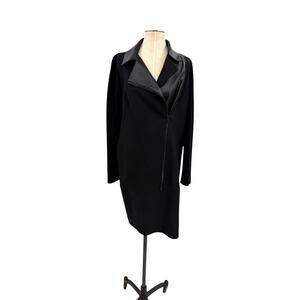 Akris Punto Black Leather Trim Zip Front Long Sleeve Dress Womens 12